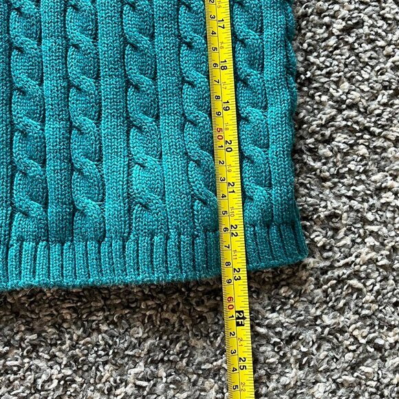 LL Bean Cable Knit Sweater Womens Large Teal 100% Cotton Cable Knit Full Zip - Picture 6 of 7